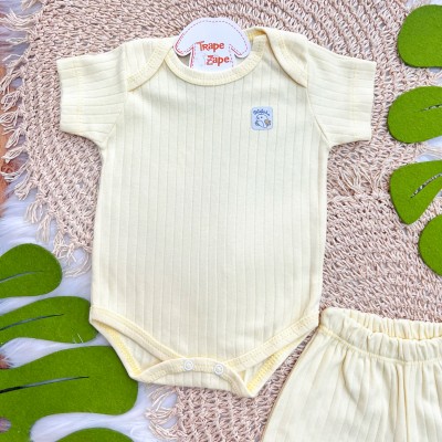 Conj. Body m/curta e Short Canelado - Amarelo 